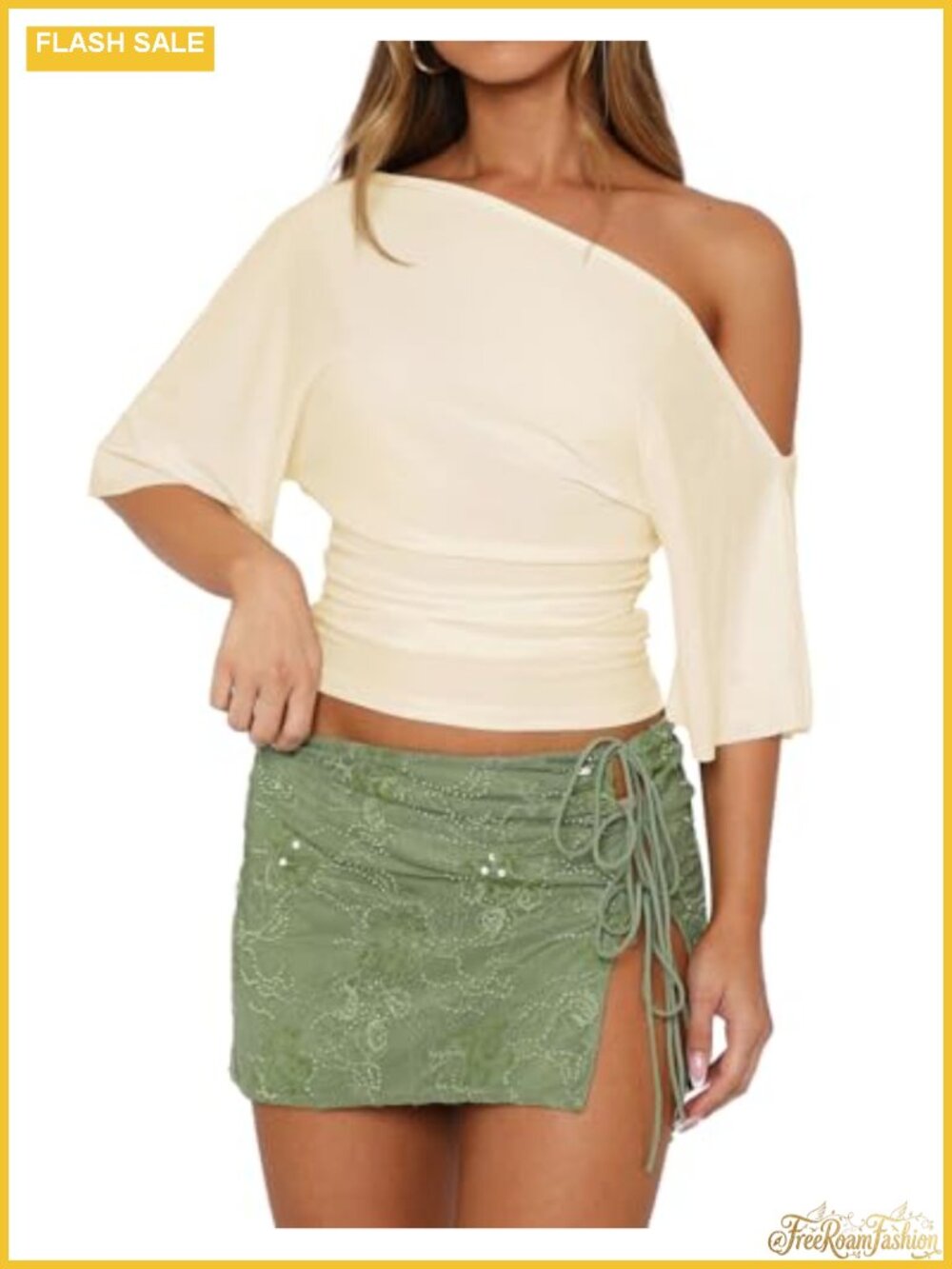Women's Off Shoulder Crop Top Y2K Going Out Ruched Tee Rayon